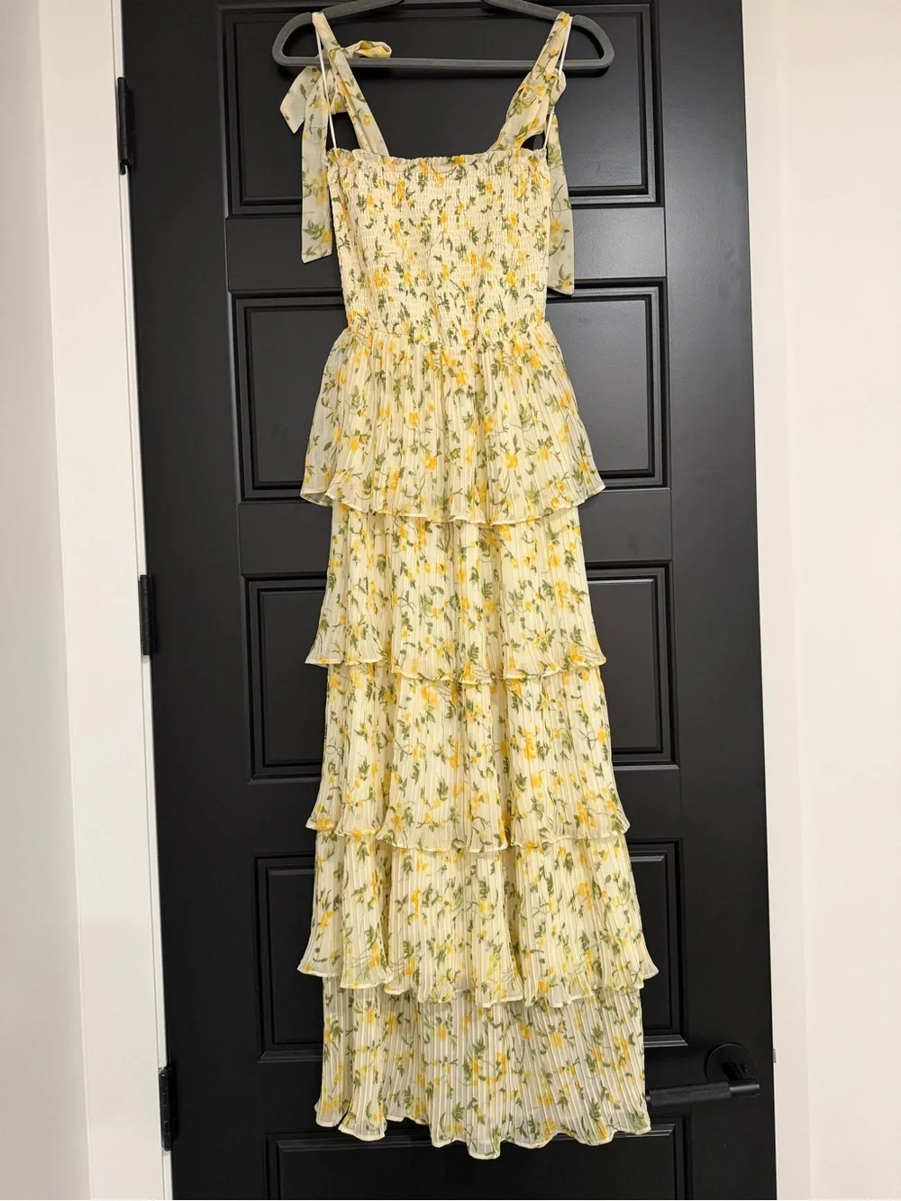 Socialite XS Floral Smocked Tiered Maxi Dress Tie Straps